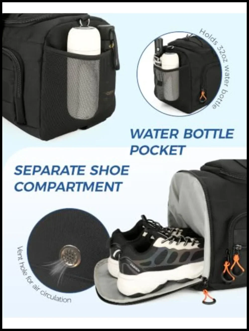 45L 3-in-1 Gym Bag Duffle Backpack Travel Sports Luggage